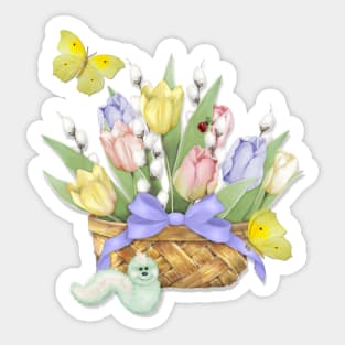 Spring Tulip Basket Sticker